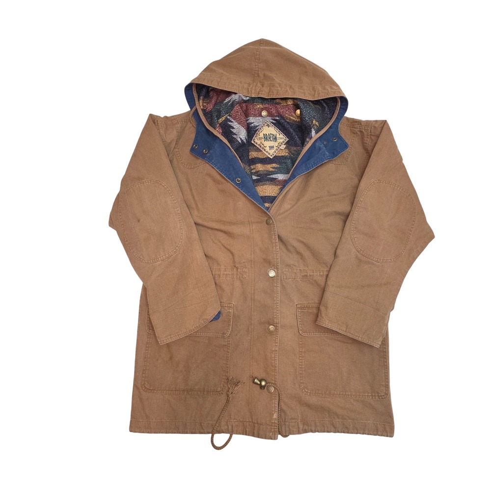 Braetan Vintage Southwestern Lined Canvas Field Jacket Brown Hooded Parka Small